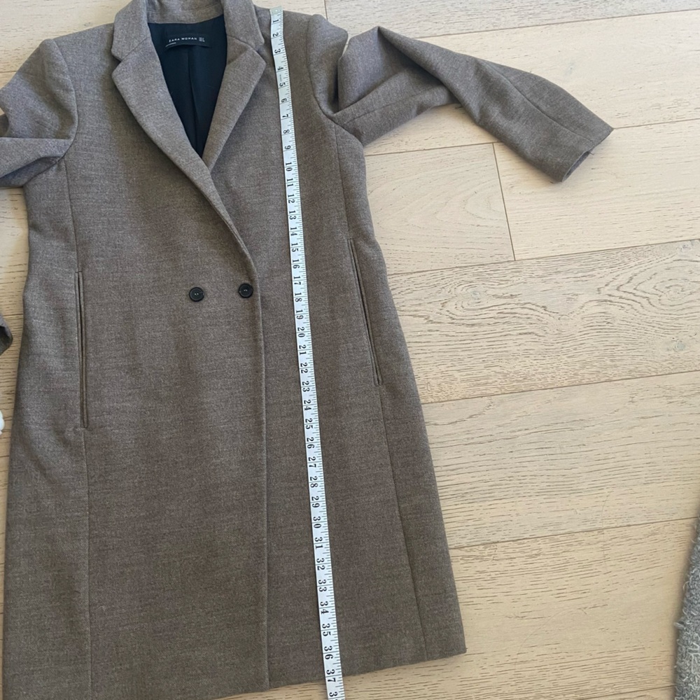 ZARA Wool Blend Coat Medium Taupe Brown Minimalist Single Breasted EUC - Picture 8 of 8